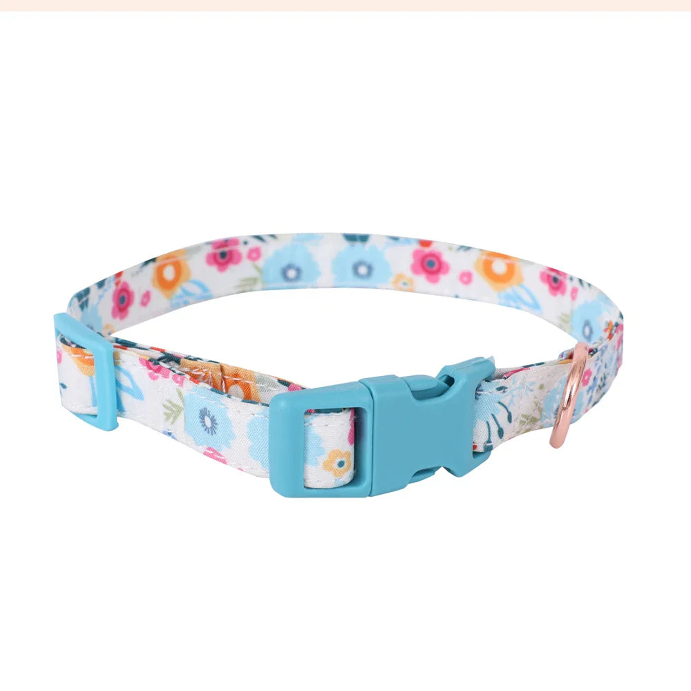 Adjustable Soft Vest Harness & Leash Set for Small & Medium Dogs & Cats – Reflective Printed Puppy Harness with Wrist Leash and Collar Blue collar