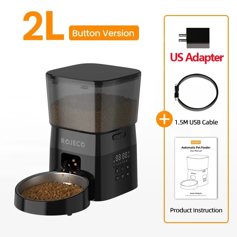 ROJECO Automatic Pet Feeder Button Version Auto Cat Food Dispenser Accessories Smart Control Pet Feeder For Cats Dog Dry Food With US Plug 2L