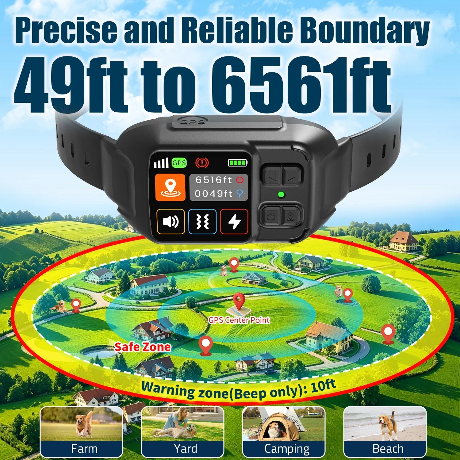 GPS Wireless Dog Fencing System - Electric dog fencing with GPS Electric Satellite Technology,Customizable regions,15-2000m