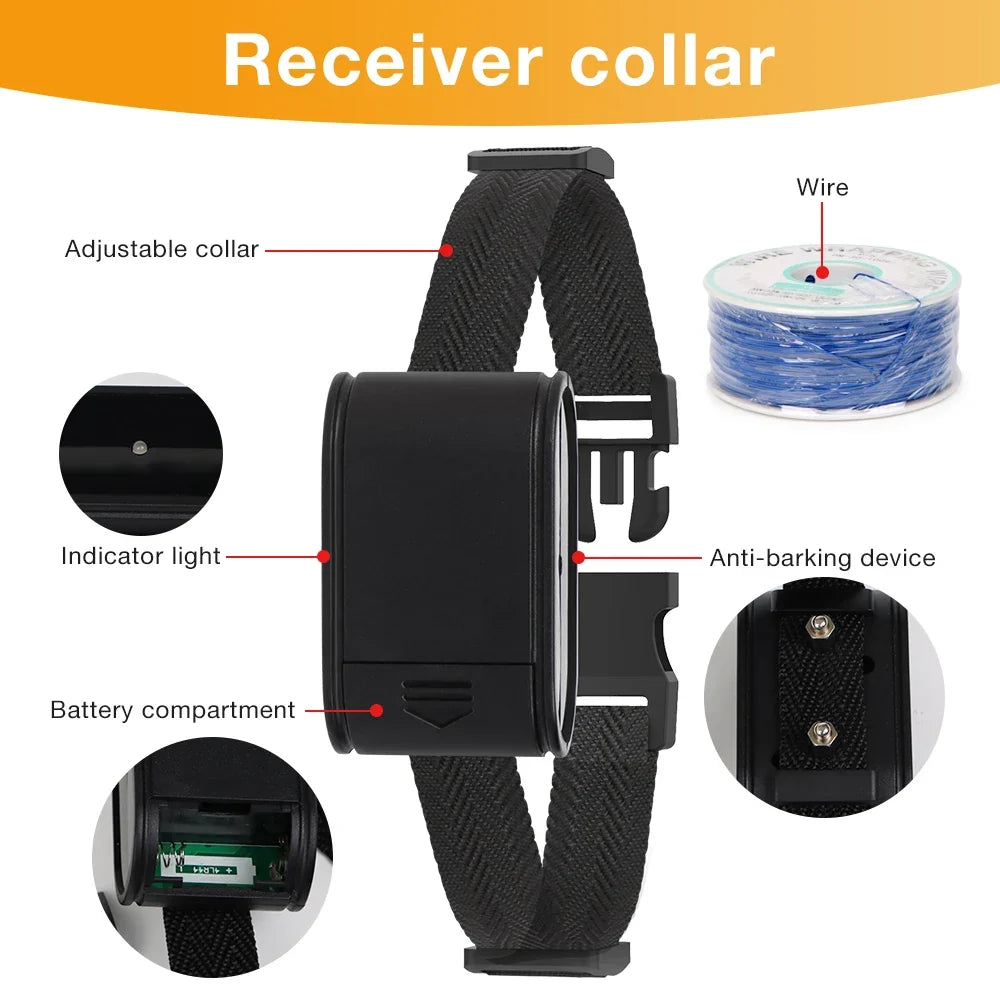 1.2 Acres Electronic Pet Fence System Adjustable Control Range Dog Fencing Dog Training Collar Electric Dog Sound Shocked Collar