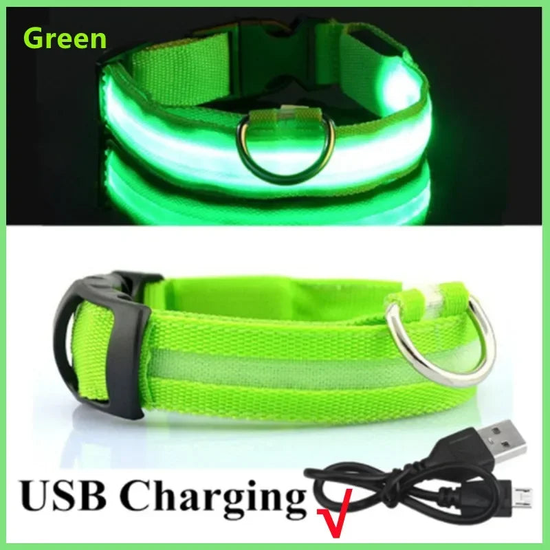 LED Dog Collar – 3-Mode USB Rechargeable or CR2032 Battery Glow Light, Adjustable Waterproof Night Safety Collar for Cats & Dogs Green USB Charging