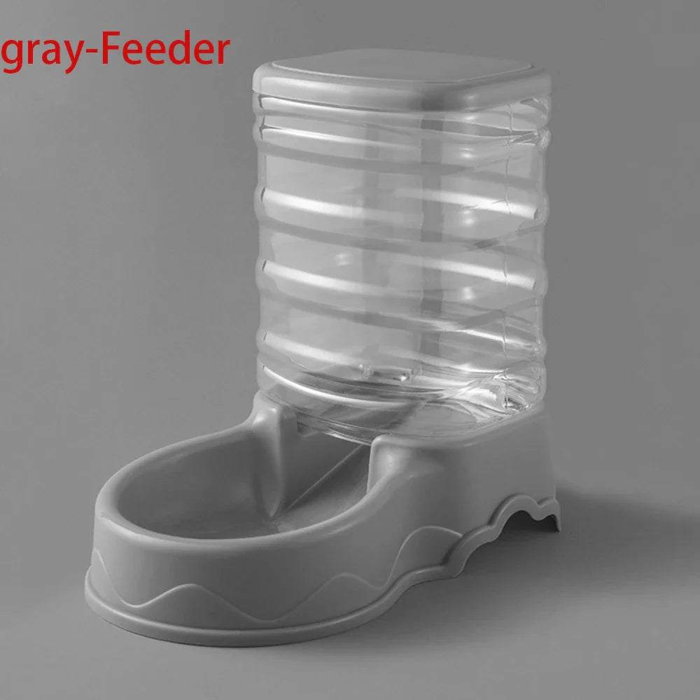 Gravity Pet Feeder and Water Dispenser for Cats and Small Dogs – Transparent PP Hopper, Pink, Blue, Gray gray-Feeder