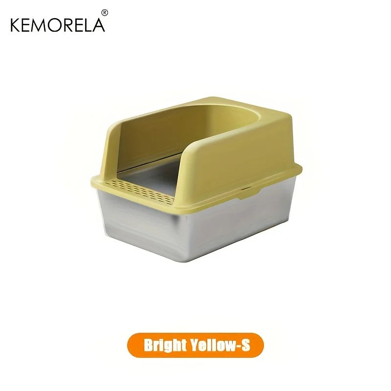 XL 60/50CM Stainless Steel Litter Box With Lid High Side Large Litter Box Suitable For Large and Small Cats Does Not Absorb Odor Bright Yellow S
