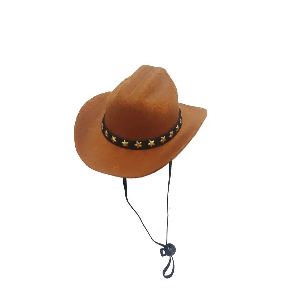 Adjustable Pet Cowboy Hat for Small Dogs & Cats – Funny Western Headwear, Summer Costume Accessory (5.3×4.3×2.4 in / 13.5×11×6 cm) brown-star
