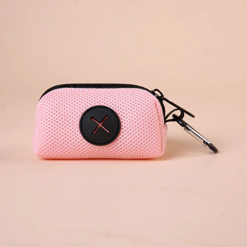 Canvas Dog Poop Bag Holder | Outdoor Pet Waste Bag Dispenser with Carabiner Clip pink