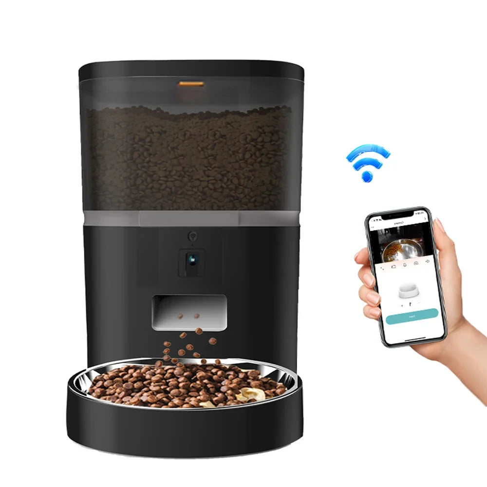 4L With HD Camera Automatic Pet Feeder Cat And Dog Food Automatic Dispenser Suitable For Two Pet Cat And Dog Feeding Remote Feed Single Meal Black 4L
