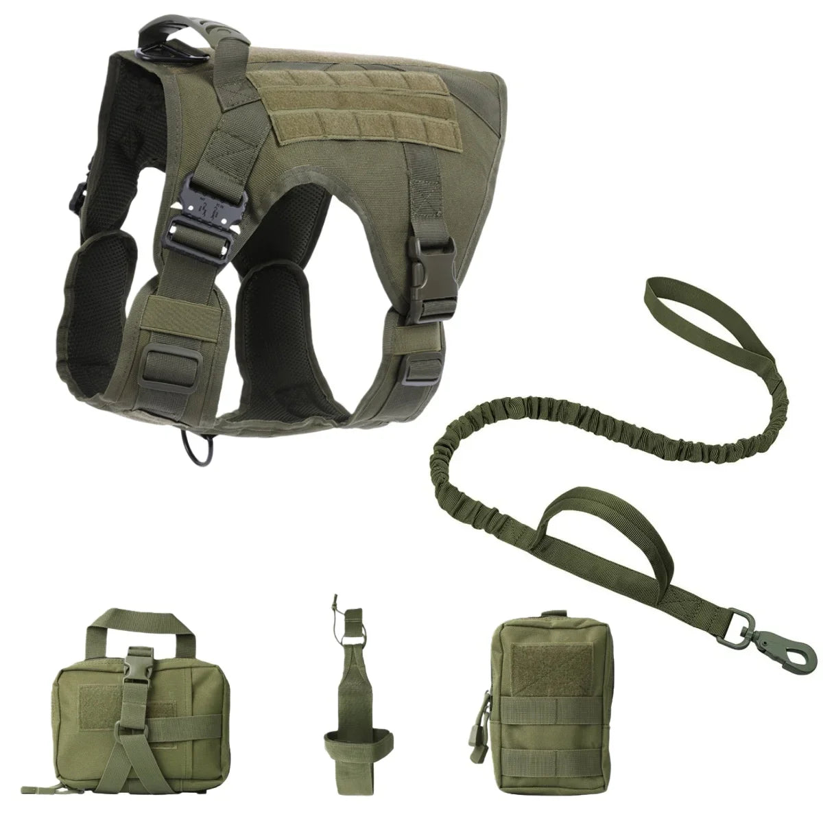 Tactical Military Vest Pet German Shepherd Golden Retriever Tactical Training Dog Harness and Leash Set For All Breeds Dogs Green 5 piece set China Mainland