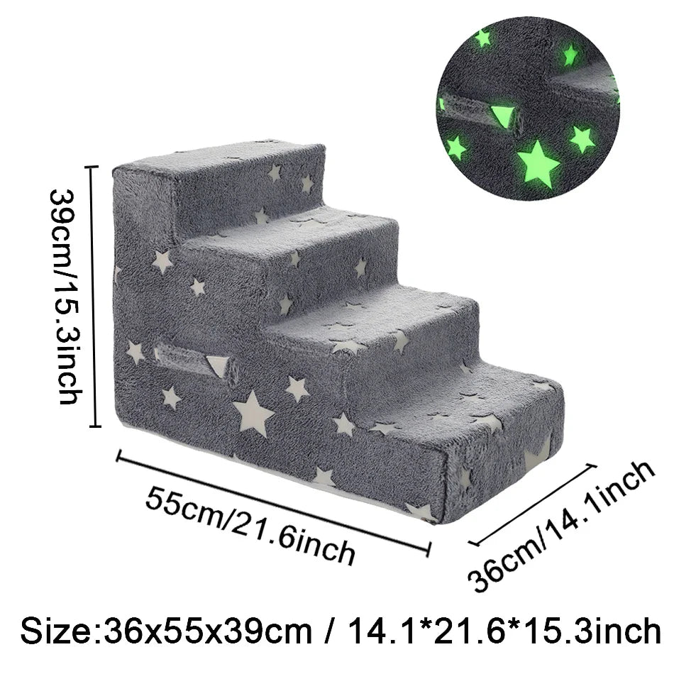 Pet Stairs for Dogs & Cats — 3- or 4-Step Detachable Sponge Ramp, Washable Waterproof Anti-Bite Pet Ladder 4 steps A