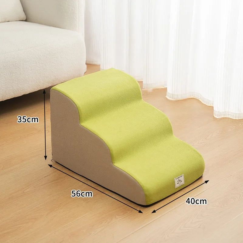 2- or 3-Step Pet Stairs for Dogs & Cats — Removable Washable Non-Slip Ramp for Sofa & Bed, PU Velvet Foam Pet Steps for Small & Senior Pets Bicolor-M
