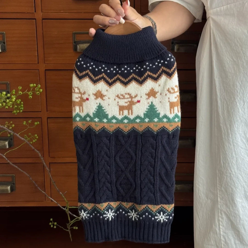 New Christmas Sweater for Small Medium Dog Warm Sweater Clothes for Dog Cat Party Wear navy