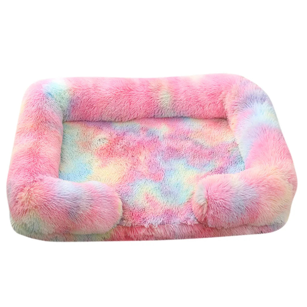 Plush Dog Bed with Removable Cover – Thickened Winter Pet Sofa Pad, Square, Small & Large Colorful