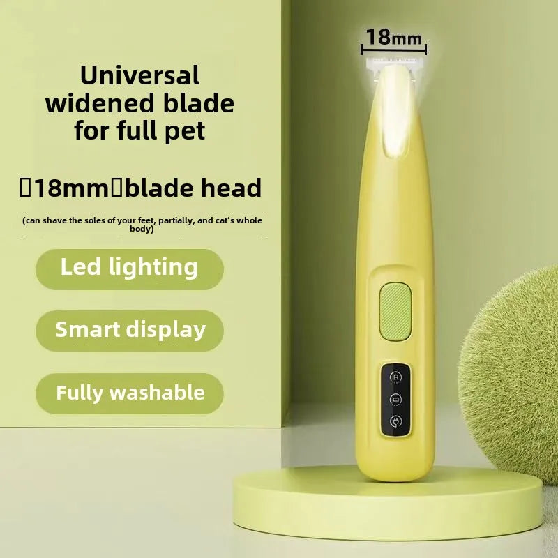 Dog Paw Trimmer with LED Light & Display — Cordless Waterproof Pet Hair Trimmer, 18mm Stainless Steel Blade recommend yellow CN