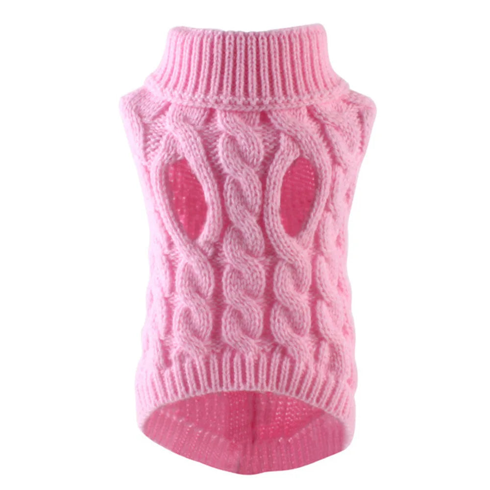Knitted Cable Dog Sweater - Warm Autumn/Winter Pullover for Small Dogs Pink