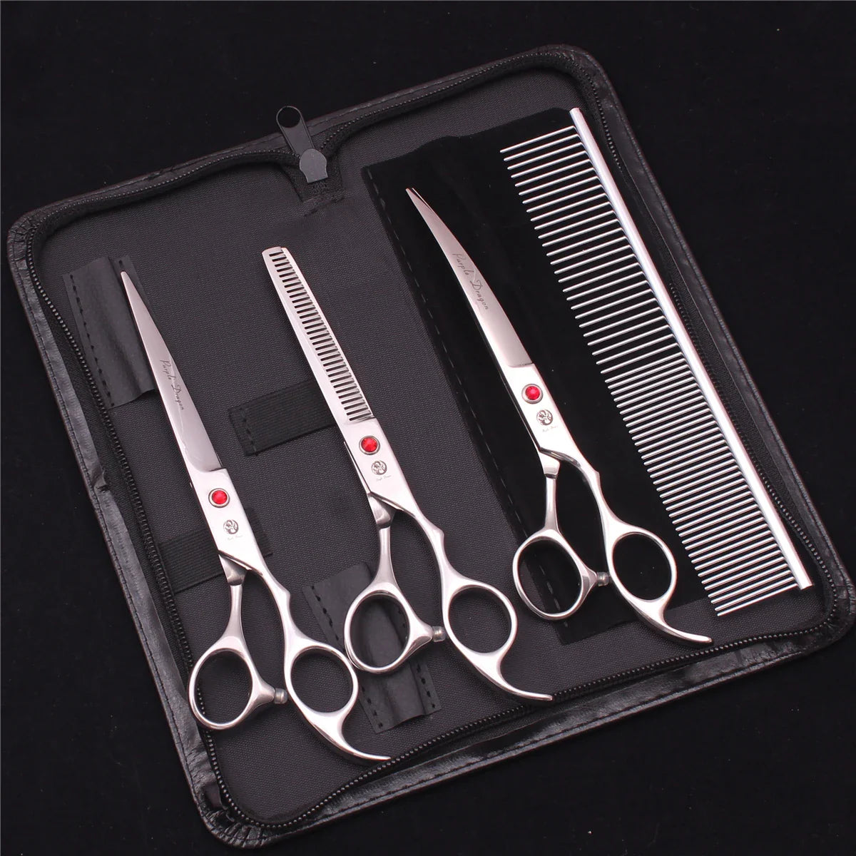 7-Inch (19.5 cm) Stainless Steel Pet Grooming Scissors Kit – Straight, Thinning, Chunker & Curved Shears Z3003-Yin-D4