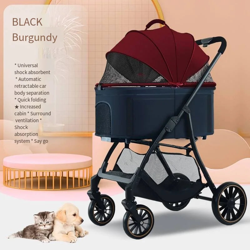 Foldable Detachable Pet Stroller for Dogs and Cats, Lightweight Small Pet Carrier Buggy Red China Mainland