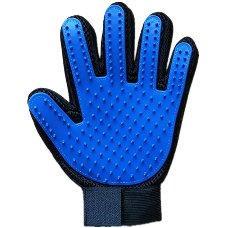 Multicolor Silicone Pet Grooming Gloves for Cats and Dogs – Reusable Hair Removal Mitt blue left