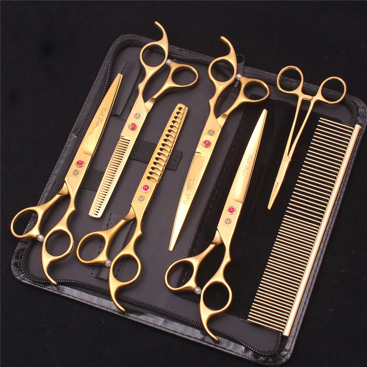 7-Inch (19.5 cm) Stainless Steel Pet Grooming Scissors Kit – Straight, Thinning, Chunker & Curved Shears Z3003-Jin-7P