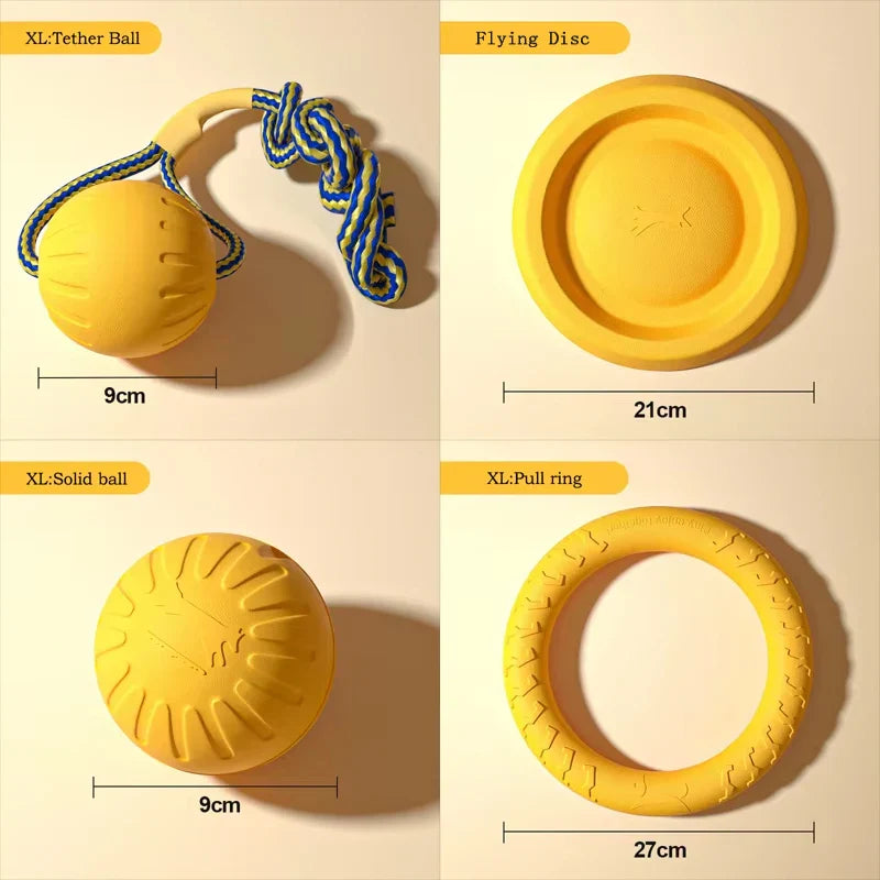 EVA Dog Toys 4-Pack - Durable Flying Disc, Ball and Tug Rope Set for Puppies and Adult Dogs | Chew-Proof Teeth Cleaning XL Set