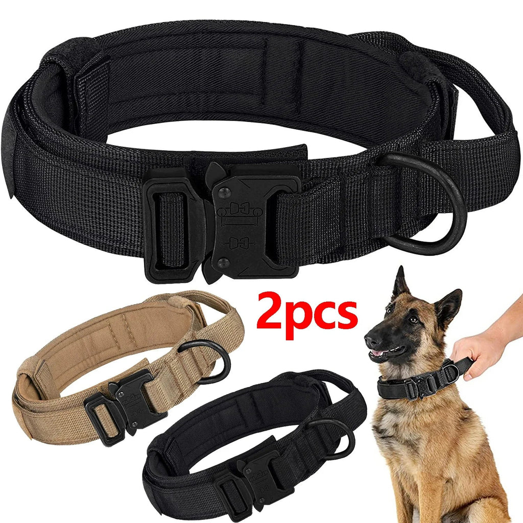Tactical Dog Collar Adjustable Military Nylon Dog Collar with Control Handle Heavy Duty Metal Buckle for Medium Large Dogs