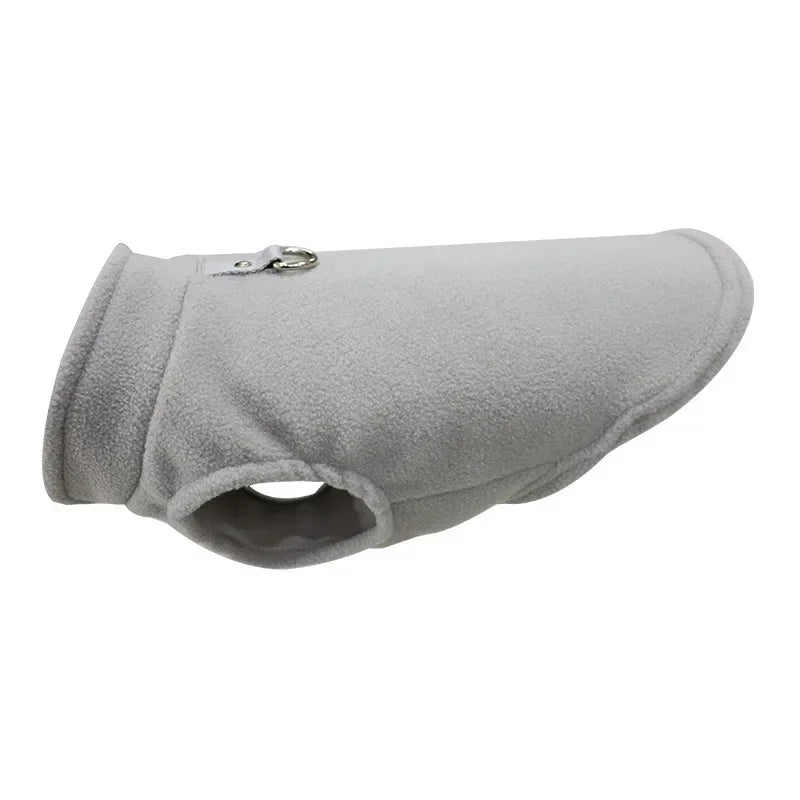Winter Fleece Pet Jacket Vest with D-Ring – Warm Dog & Cat Coat for Small Breeds (Chihuahua, French Bulldog) grey