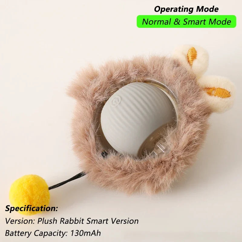 Interactive Smart Cat Toy Ball | Automatic Rolling Ball with Obstacle Avoidance Grey Plush Ball New Version