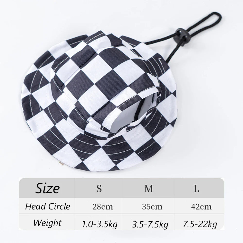 Cute Print Dog Hat for Small Medium Dogs | Adjustable Pet Cap for Pug Corgi Dachshund Black Plaid Default