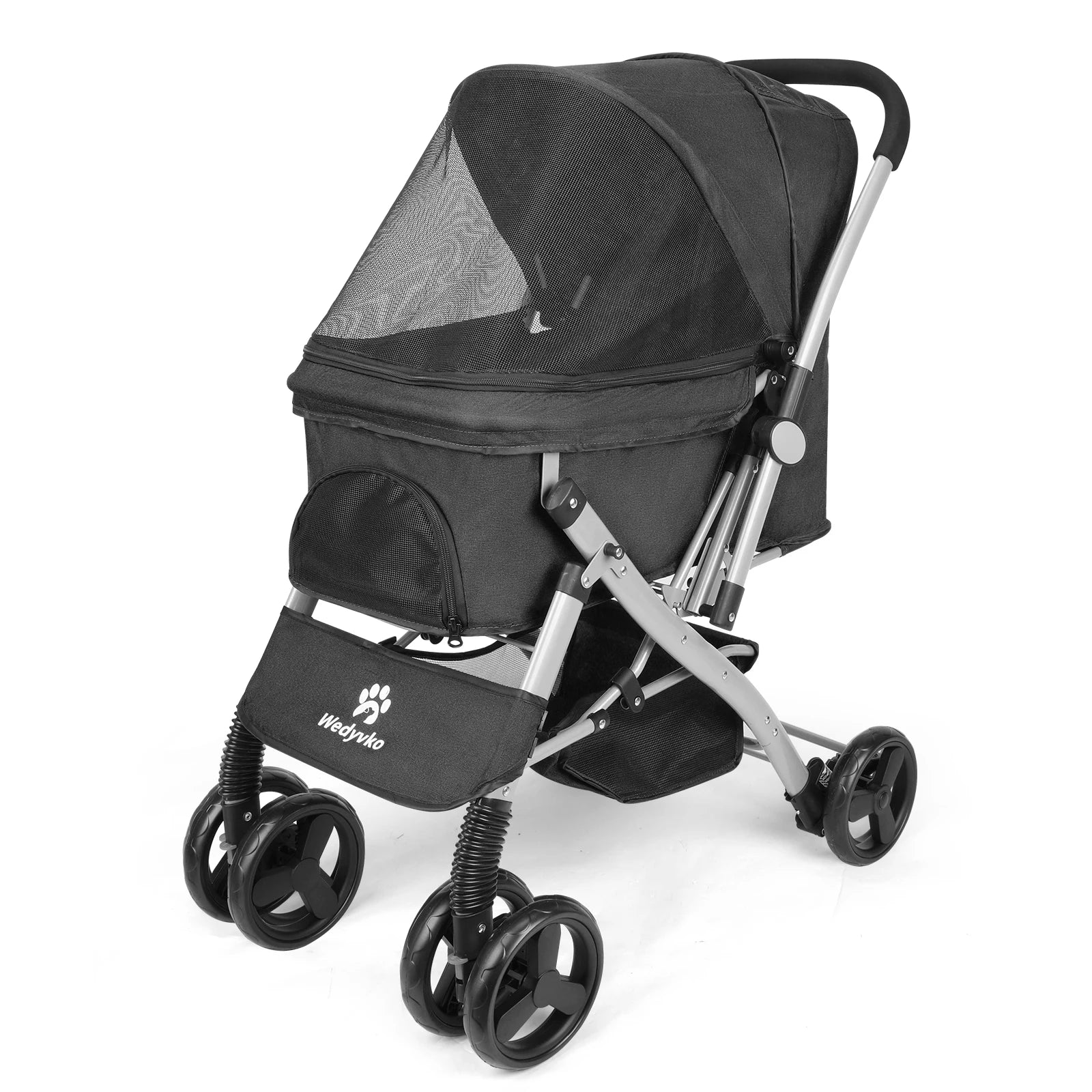 Foldable Pet Stroller for Cats and Dogs, Detachable Shock-Absorbing Travel Carrier, Easy Assembly, Dirt-Resistant Black