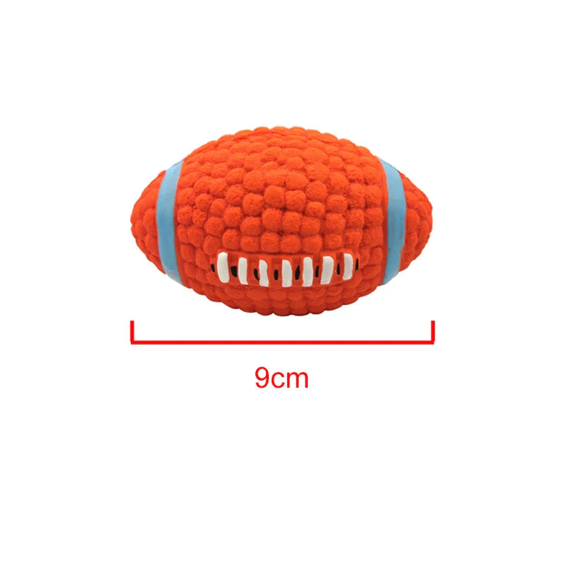 Natural Latex Squeaky Dog Ball – Durable Anti-Bite Interactive Chew Toy for Small to Large Dogs (Chihuahua to Golden Retriever) Rugby-S