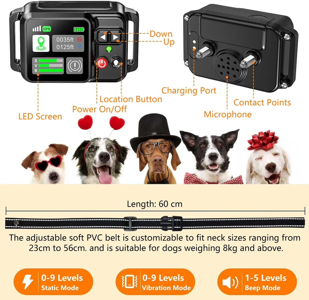 GPS Wireless Dog Fencing System - Electric dog fencing with GPS Electric Satellite Technology, Pet Fencing System Range 15~2000m black