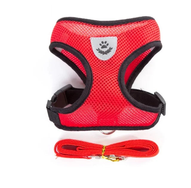 Breathable Mesh Cat Harness and Leash Set | Reflective Soft Vest for Small Cats and Dogs Red