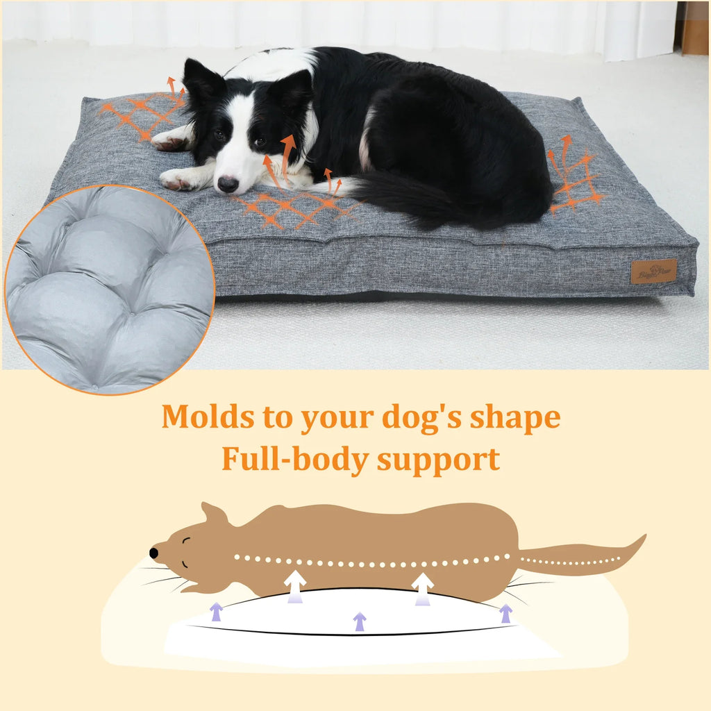 Large Dog Bed Washable Rectangular Dog Pet Pillow Bed with Linen Cover Foam Base Waterproof Lining Calming Sleep Pet Bed Mattress