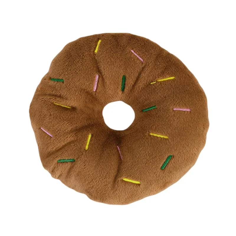 Plush Donut Chew Toy with Squeaker for Small & Medium Dogs - 4.3in (11 x 11 cm) Soft Fleece Puppy Toy M Coffee