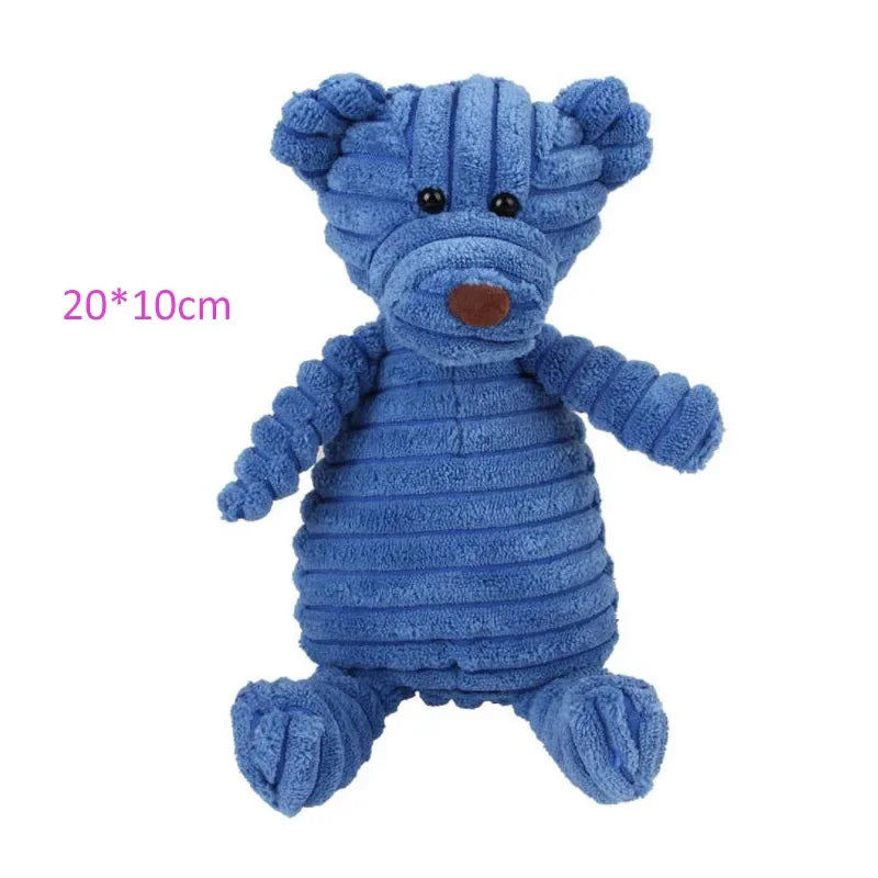 Plush Corduroy Squeaky Dog Toy, Bite-Resistant Animal Plush for Puppies & Small to Large Dogs, Training & Chew Toy Bear