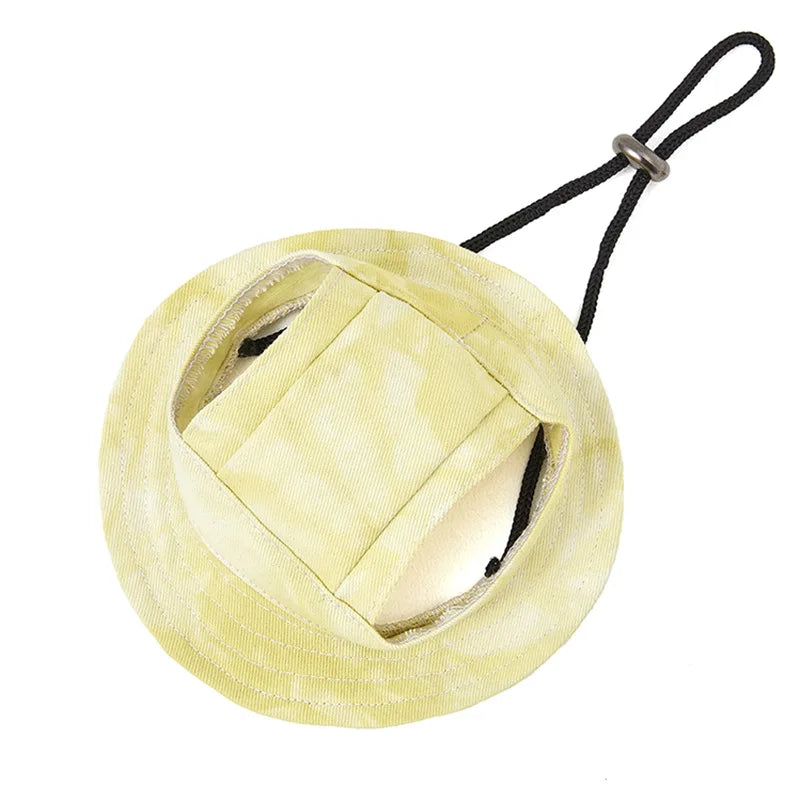 Dog Sun Hat with Ear Holes | Breathable Cotton Bucket Hat for Small Pets Yellow