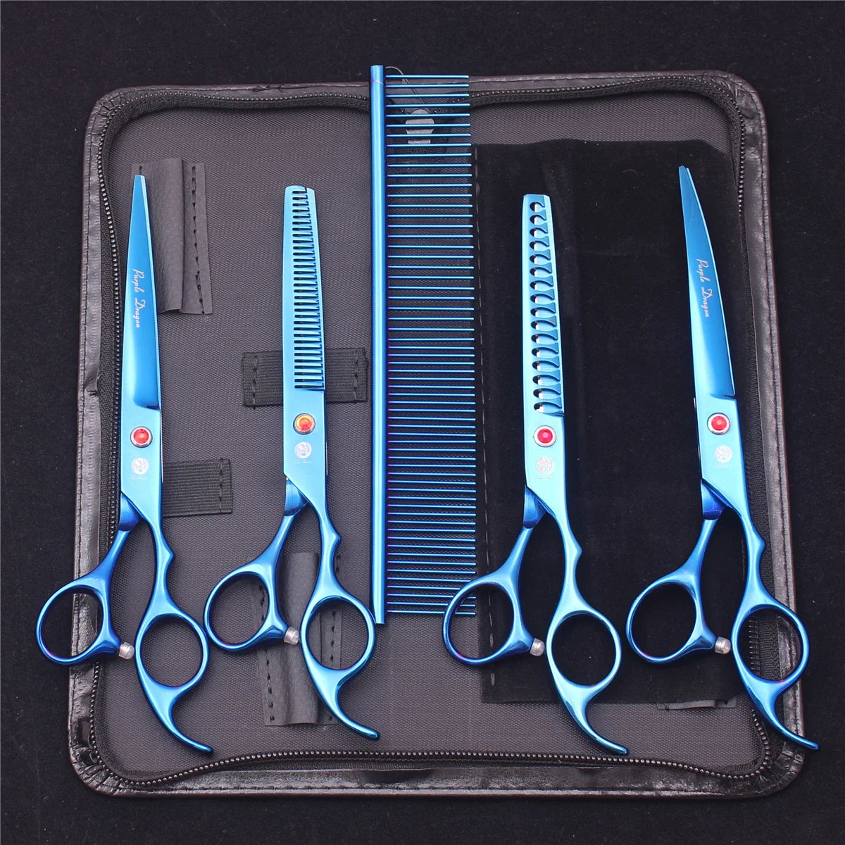 7-Inch (19.5 cm) Stainless Steel Pet Grooming Scissors Kit – Straight, Thinning, Chunker & Curved Shears Z3003-Lan-D5