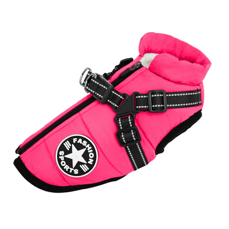 Waterproof Winter Dog Jacket with Built-In Harness, Fleece-Lined & Reflective – Warm Coat for Small to Large Breeds DEEP PINK
