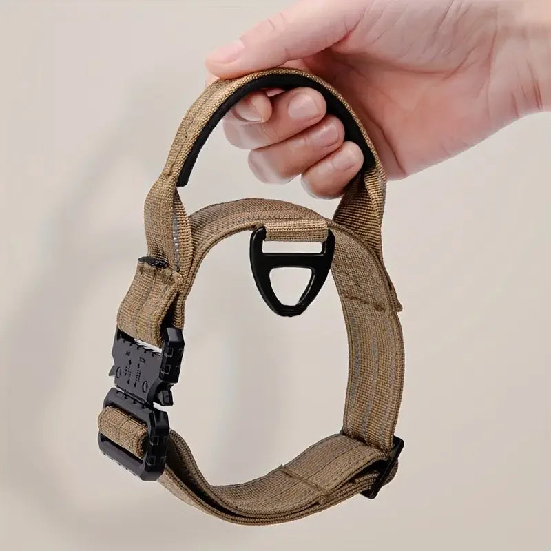 Medium Large Durable Tactical Collar] Durable Tactical Training Dog Collar - High-Strength Nylon, Reflective, With Handle - Perf
