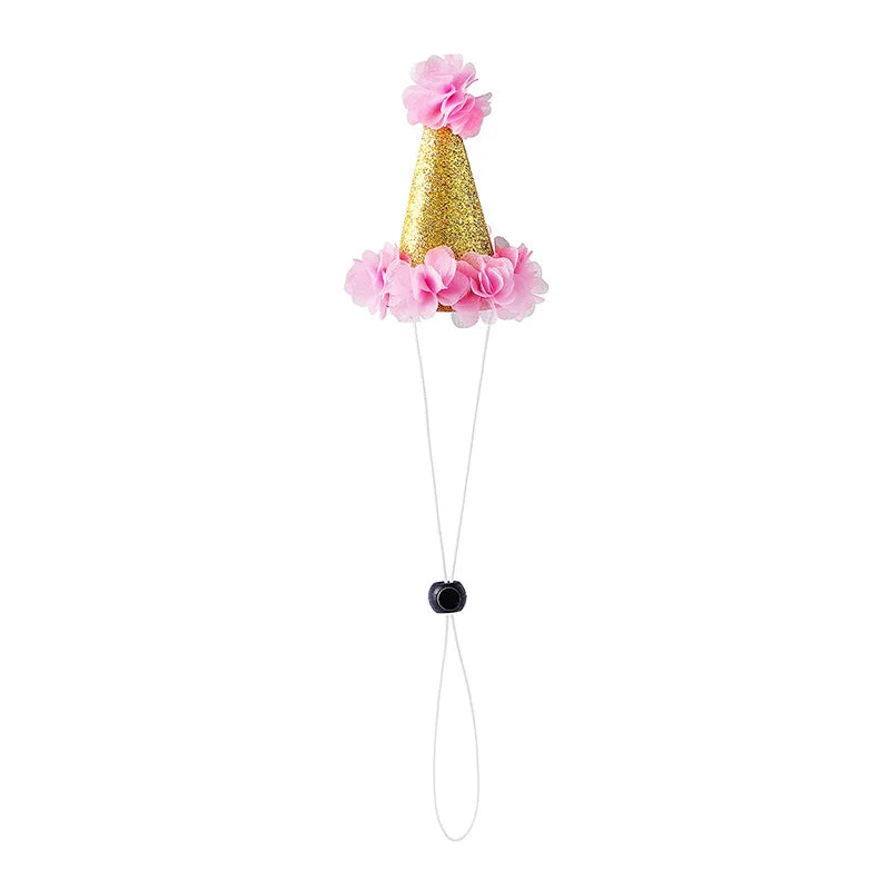 Funny Pet Party Hat | Dog Cat Birthday Cap for Small Pets Gold Flower Default