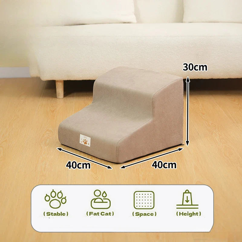 2/3-Step Pet Stairs Ramp for Dogs and Cats – Memory Foam with Removable Washable PU Cover, Sofa Trainer Stairs khaki-2