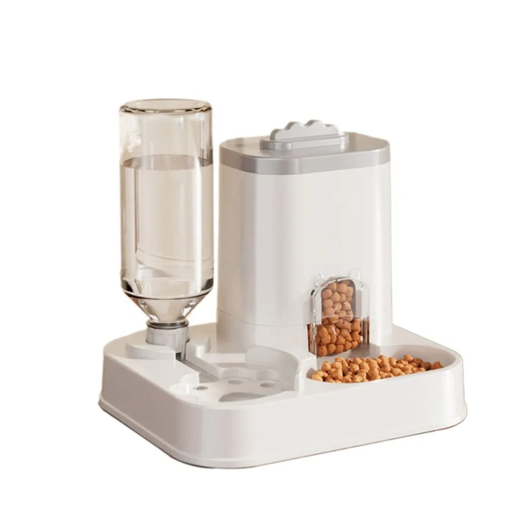 Automatic Cat & Dog Water Dispenser with Integrated Food Basin No Batteries Needed,Automatic Pet Feeder One-Piece Design Grey