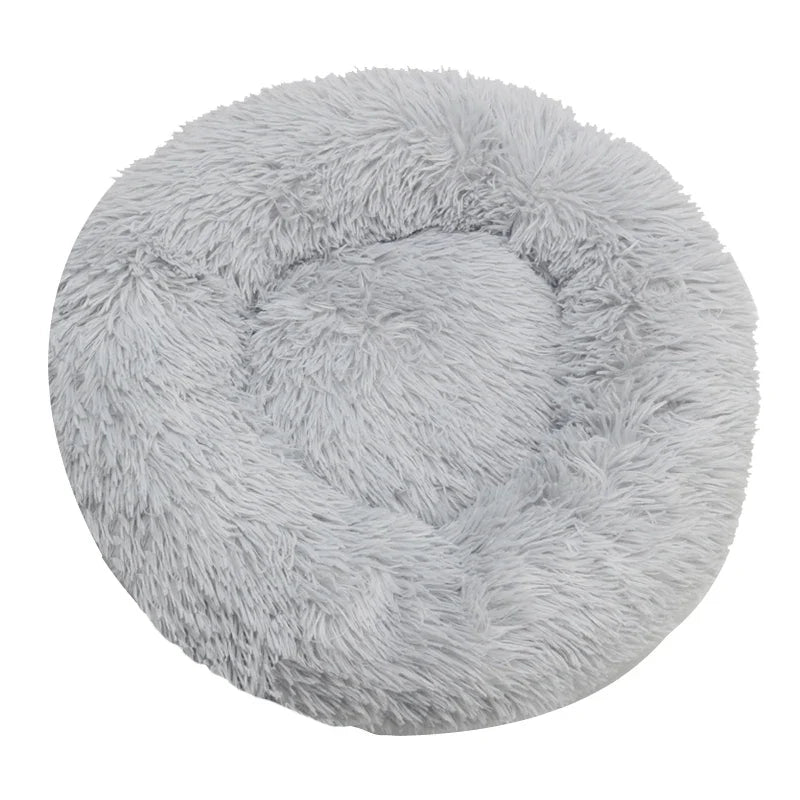Round Plush Pet Bed, Washable Cozy Dog & Cat Sofa, Winter Warm, Multiple Sizes 16–35 in (40–90 cm) Light gray