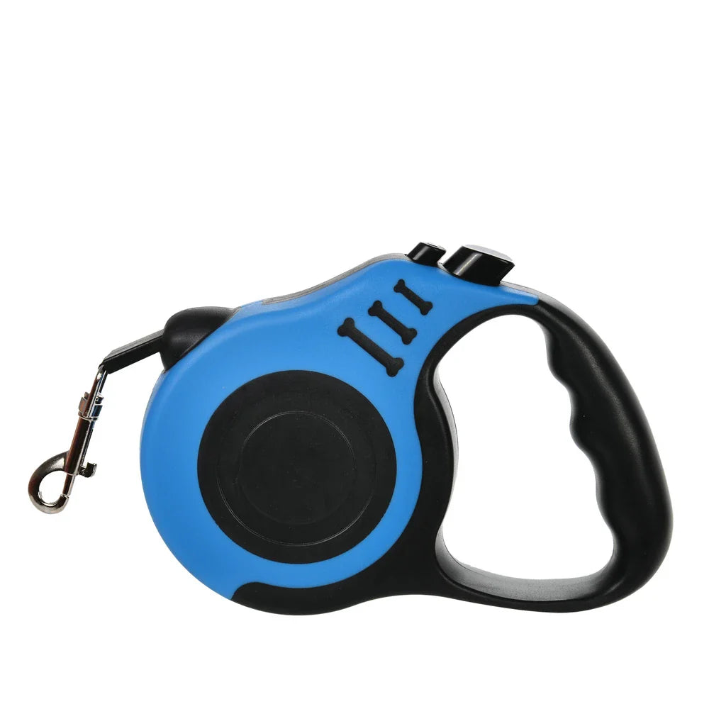 Retractable Dog Leash 3m/5m (9.8ft/16.4ft) Nylon Rope with Quick-Release ABS Case and Paw Print Keychain Blue 4