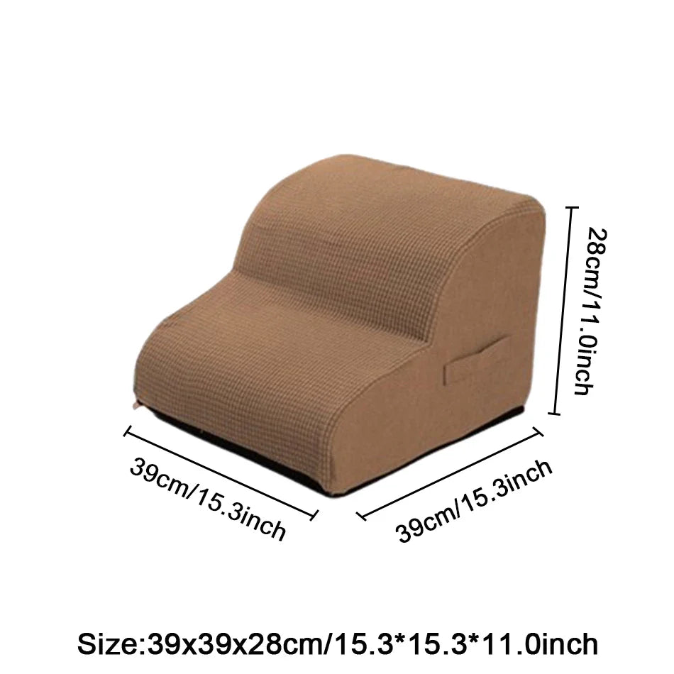 3-Step Pet Ramp & Stairs for Dogs and Cats – Non-Slip Waterproof Puppy Ladder for Senior, Small to Medium Pets (39 x 56 x 39 cm / 15.4 x 22.0 x 15.4 in) Brown-2 Step