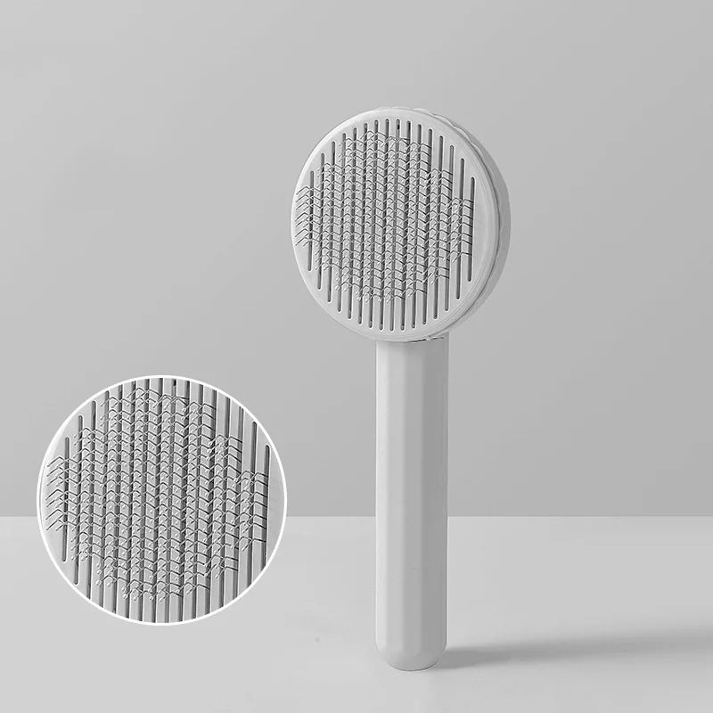 Pet Deshedding Comb | Self Cleaning Needle Brush for Dogs and Cats Grey