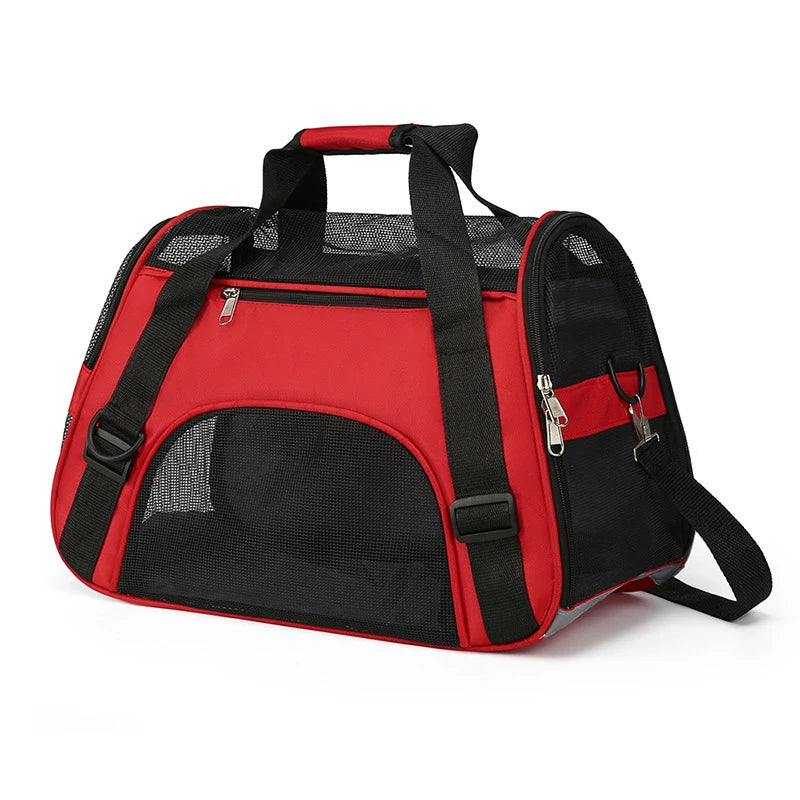 Portable Mesh Pet Carrier – Breathable Foldable Travel Handbag for Cats & Small Dogs red