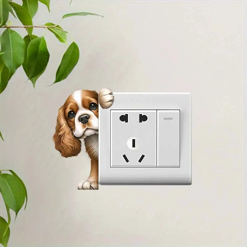 Cute Peeking Dog Animal Light Switch Phone Wall Stickers | Cartoon Decals for Home Decor M1065-C