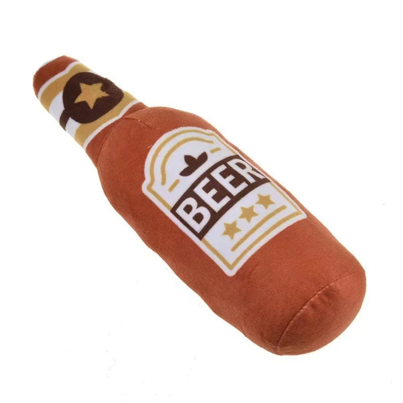 Plush Beer Bottle Dog Chew Toy - Squeaky, Bite-Resistant Interactive Toy for Small to Large Dogs, Teeth Cleaning Orange