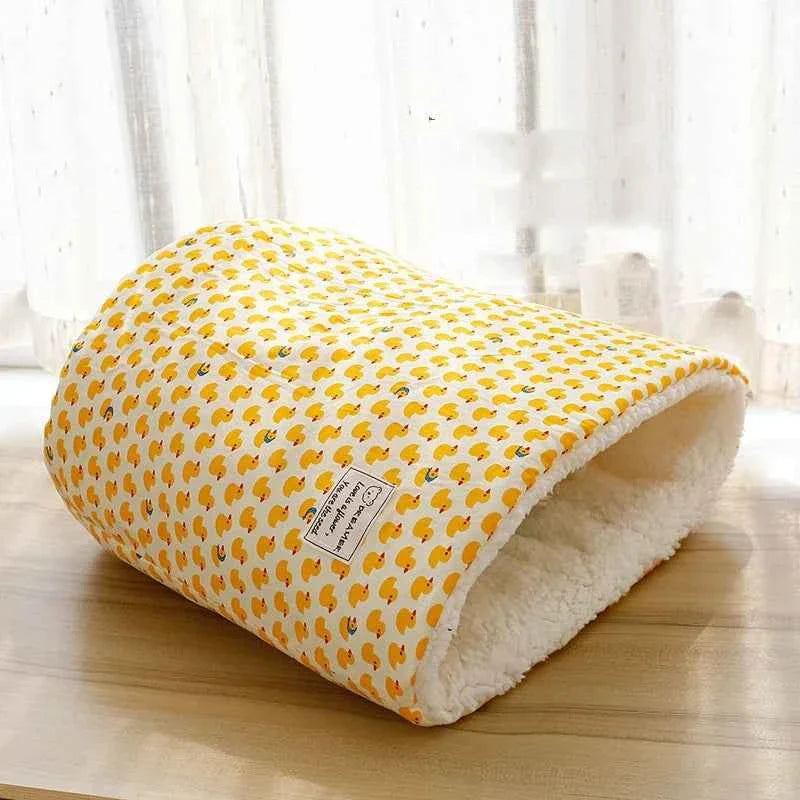 Soft Velvet Fabric Cat/Dog Bed (Up to 18.1 in) - Winter Warm Sleeping Bag Pet House Cartoon Yellow