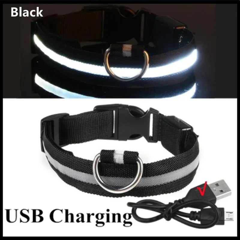LED Dog Collar – 3-Mode USB Rechargeable or CR2032 Battery Glow Light, Adjustable Waterproof Night Safety Collar for Cats & Dogs Black USB Charging