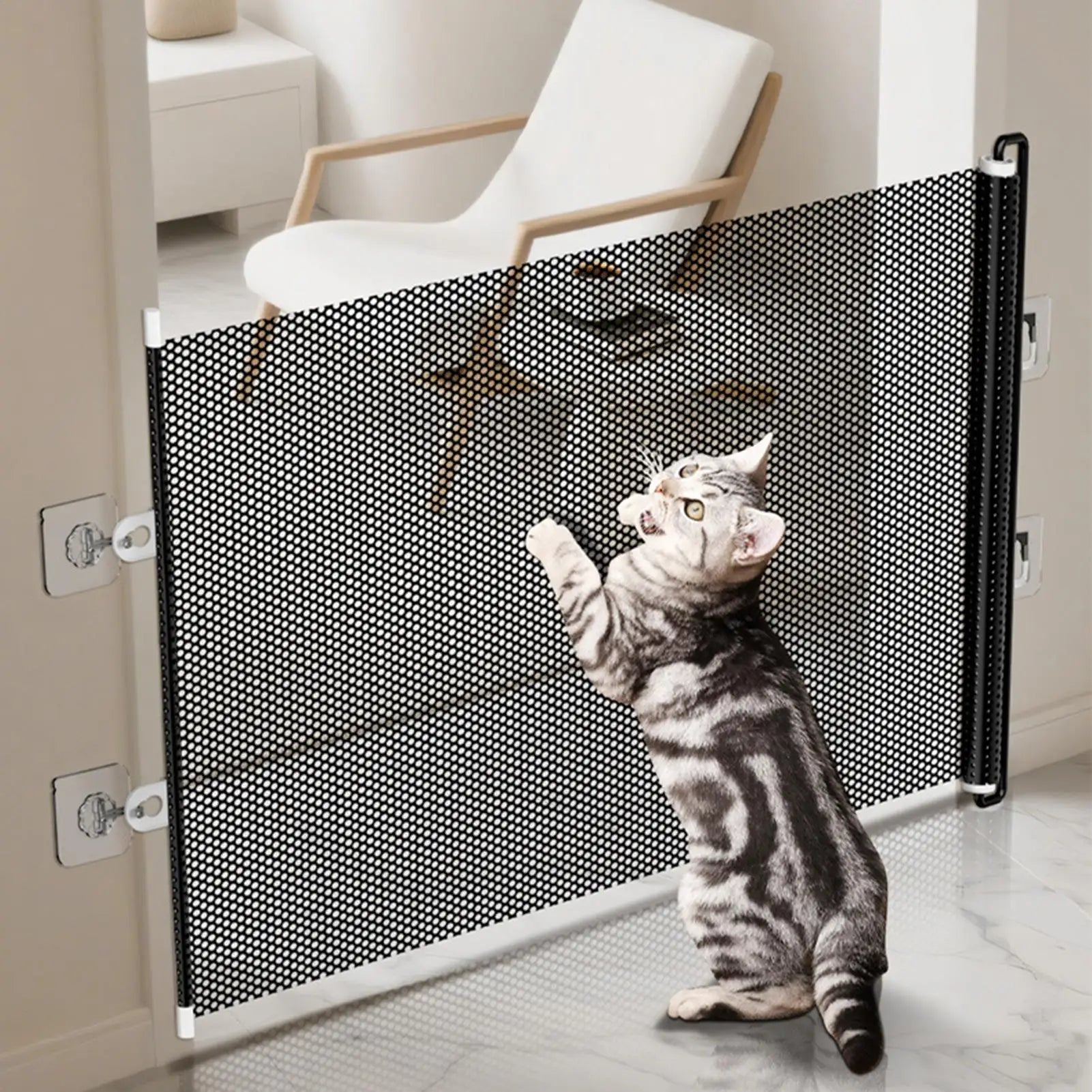 Retractable Barrier Fences Mesh Design Higher Design Mesh Stairs Gate Easy Install Punch-Free Dog Safety Fence Pet Supplies